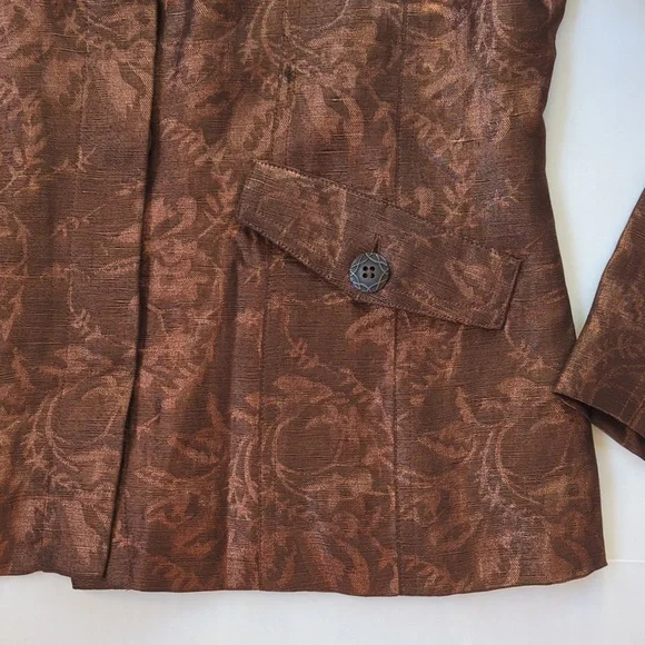 Chico's Silk Linen Shimmery Floral Lined Blazer Small Chico's 0 Metallic Bronze - Picture 9 of 14